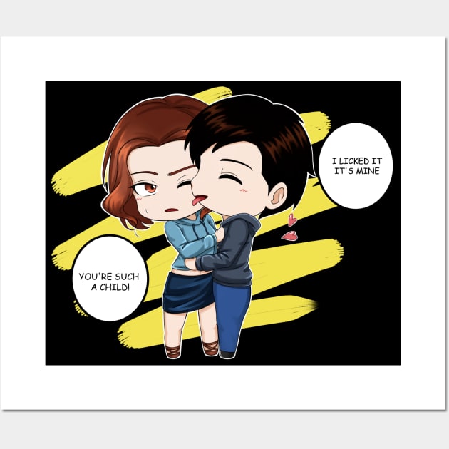 i licked it it's mine cute funny chibi couple design Wall Art by FoxyDesigns95